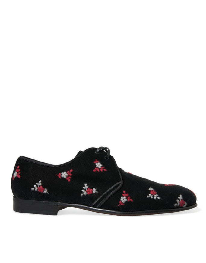 Dolce & Gabbana Black Floral Velvet Formal Dress Shoes - Ellie Belle