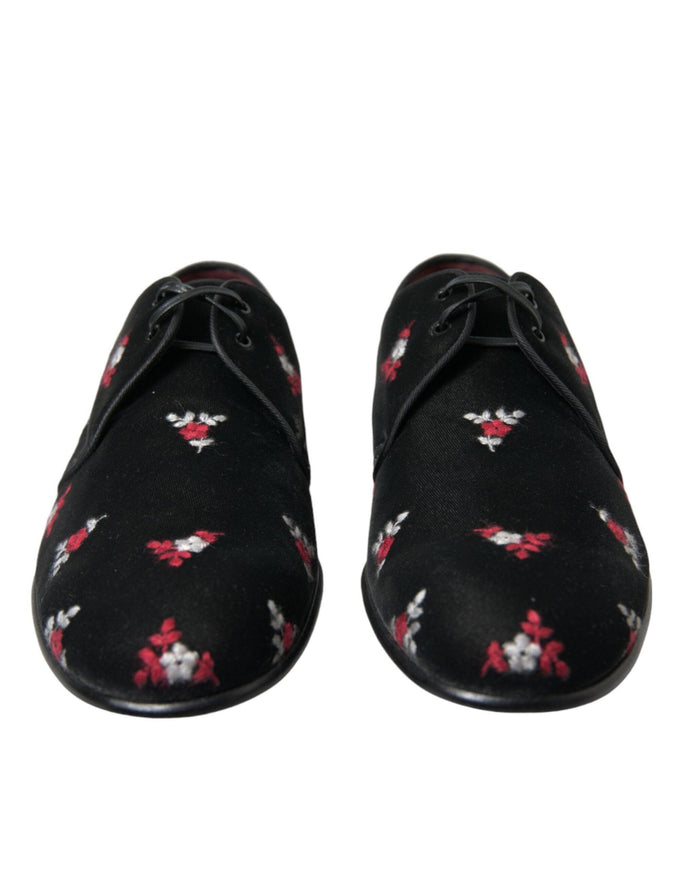 Dolce & Gabbana Black Floral Velvet Formal Dress Shoes - Ellie Belle