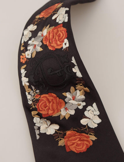 Dolce & Gabbana Black Flower Pattern Accessory 100% Silk Tie - Ellie Belle