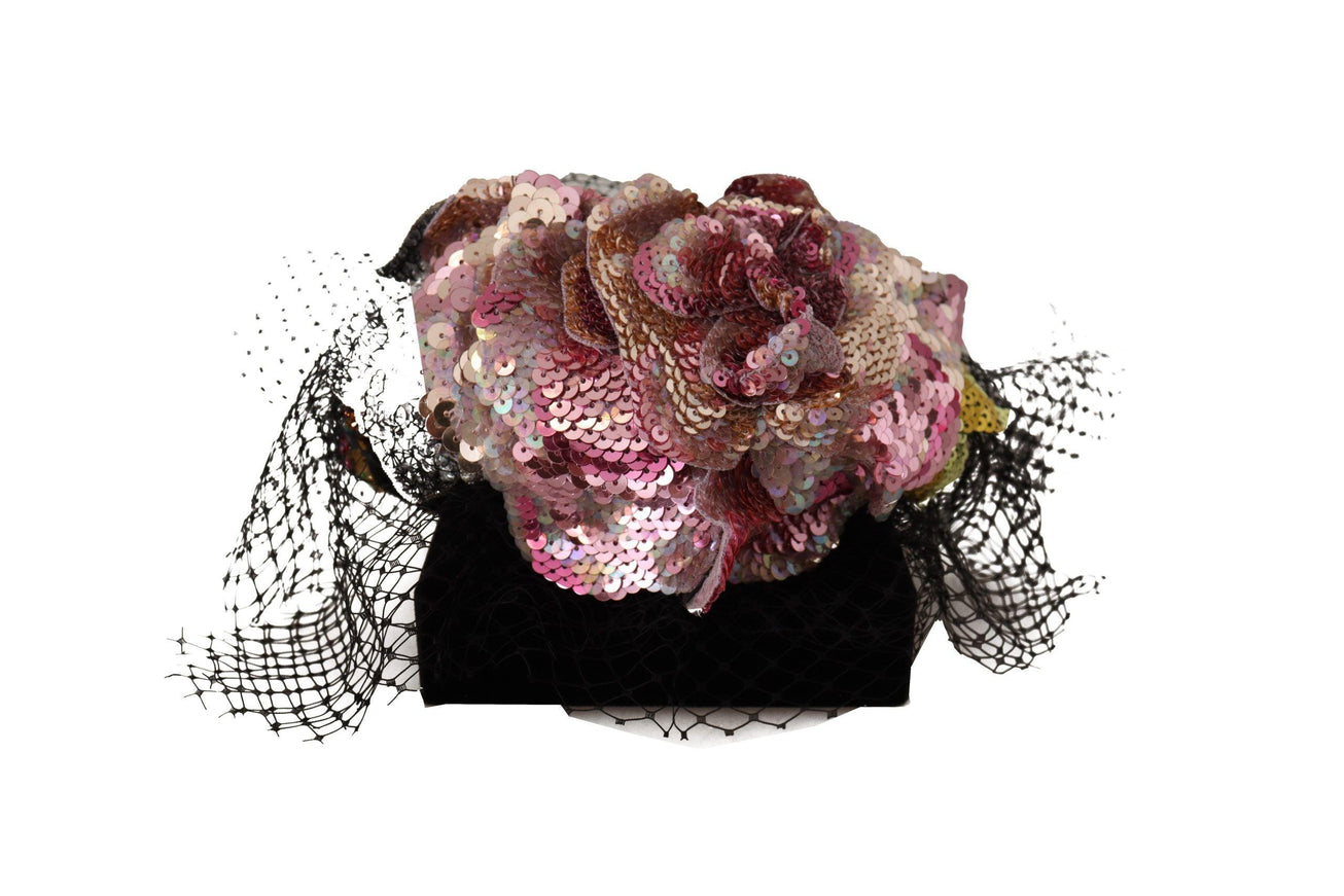 Dolce & Gabbana Black Flower Sequined Crystals Fascinator Diadem Headband - Ellie Belle