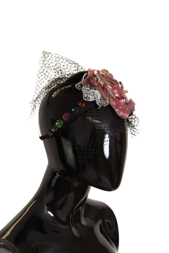 Dolce & Gabbana Black Flower Sequined Crystals Fascinator Diadem Headband - Ellie Belle