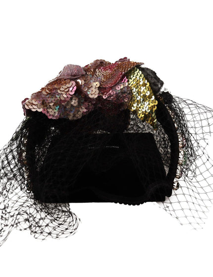 Dolce & Gabbana Black Flower Sequined Crystals Fascinator Diadem Headband - Ellie Belle