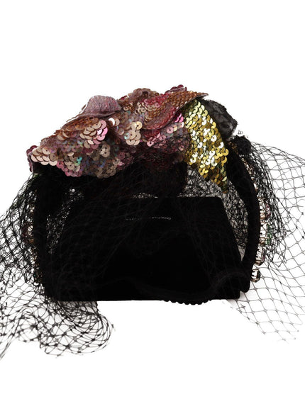 Dolce & Gabbana Black Flower Sequined Crystals Fascinator Diadem Headband - Ellie Belle