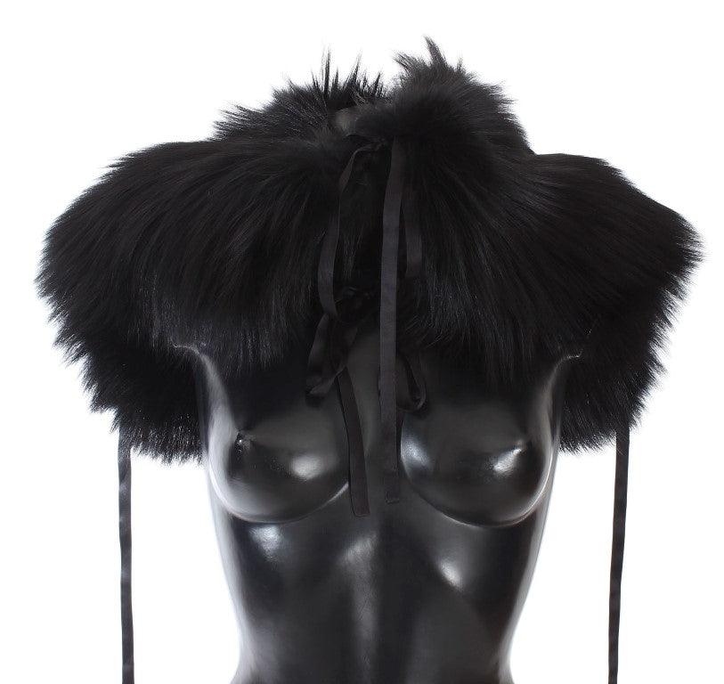 Dolce & Gabbana Black Fox Fur Shoulder Wrap Cover Collar Scarf - Ellie Belle