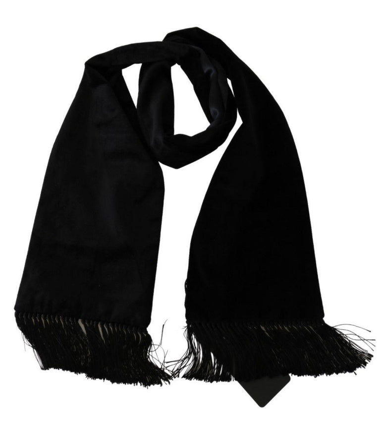 Dolce & Gabbana Black Fringe Neck Wrap Mens Shawl Cotton Scarf - Ellie Belle