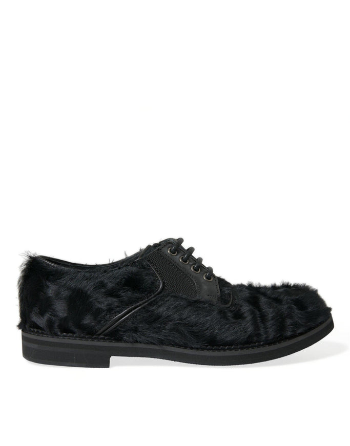 Dolce & Gabbana Black Fur Leather Lace Up Derby Dress Shoes - Ellie Belle