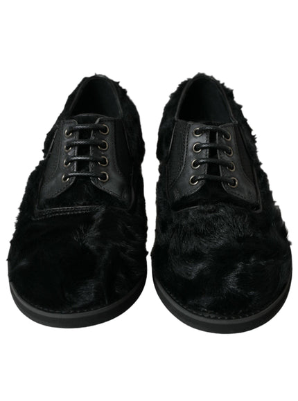 Dolce & Gabbana Black Fur Leather Lace Up Derby Dress Shoes - Ellie Belle