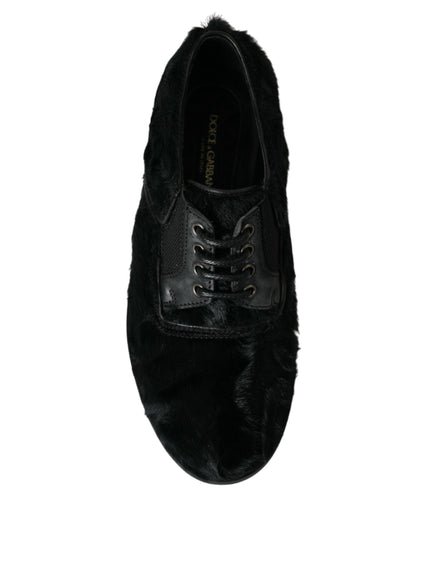 Dolce & Gabbana Black Fur Leather Lace Up Derby Dress Shoes - Ellie Belle