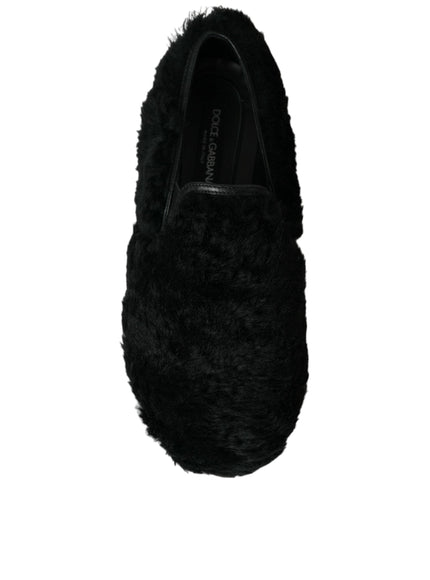 Dolce & Gabbana Black Fur Leather Slippers Dress Shoes - Ellie Belle