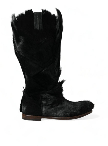 Dolce & Gabbana Black Gazelle Fur Mid Calf Winter Boots Shoes - Ellie Belle