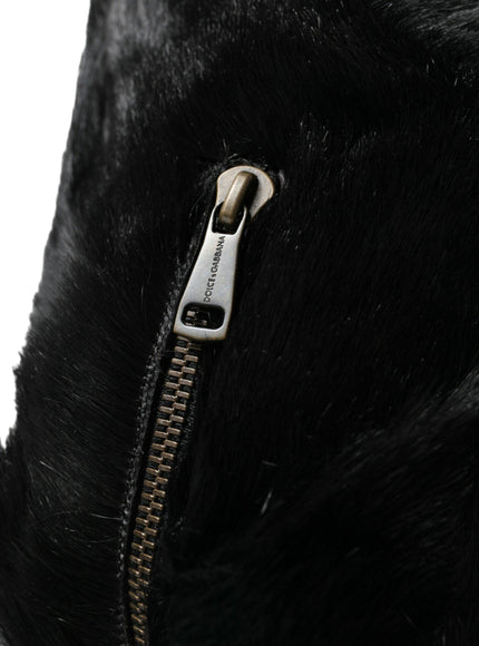 Dolce & Gabbana Black Gazelle Fur Mid Calf Winter Boots Shoes - Ellie Belle