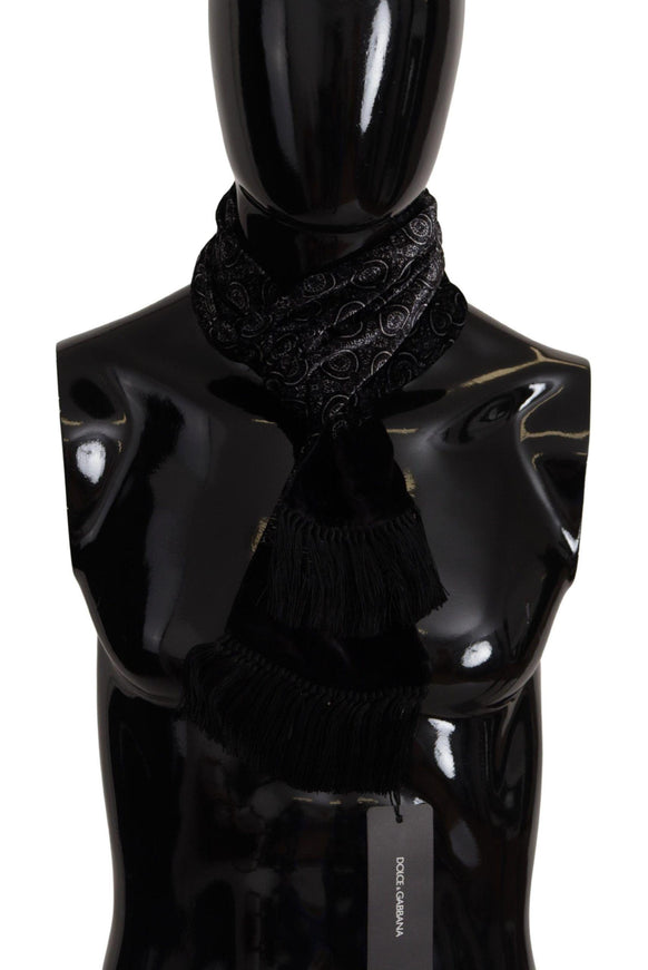 Dolce & Gabbana Black Geometric Shawl Velvet Neck Wrap Fringe Scarf - Ellie Belle