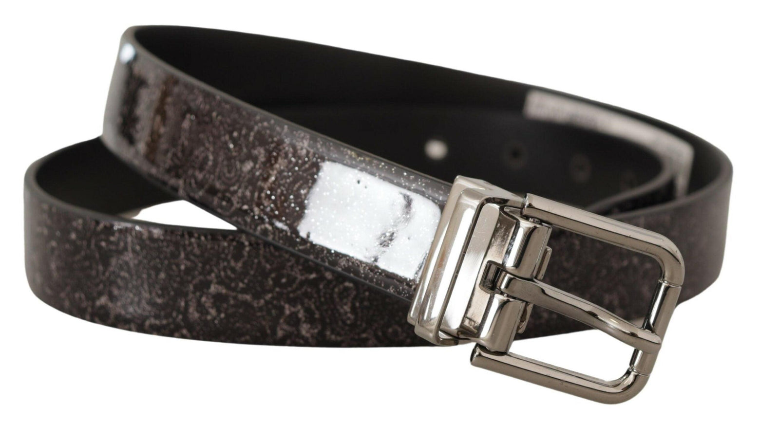 Dolce & Gabbana Black Goccia Glitter Patent Leather Buckle Vernice Belt - Ellie Belle