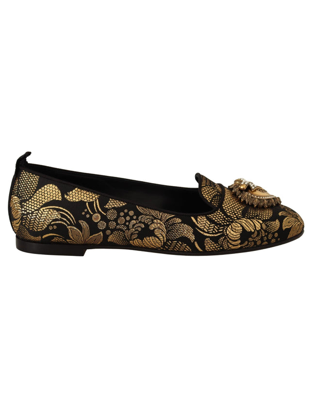 Dolce & Gabbana Black Gold Amore Heart Loafers Flats Shoes - Ellie Belle