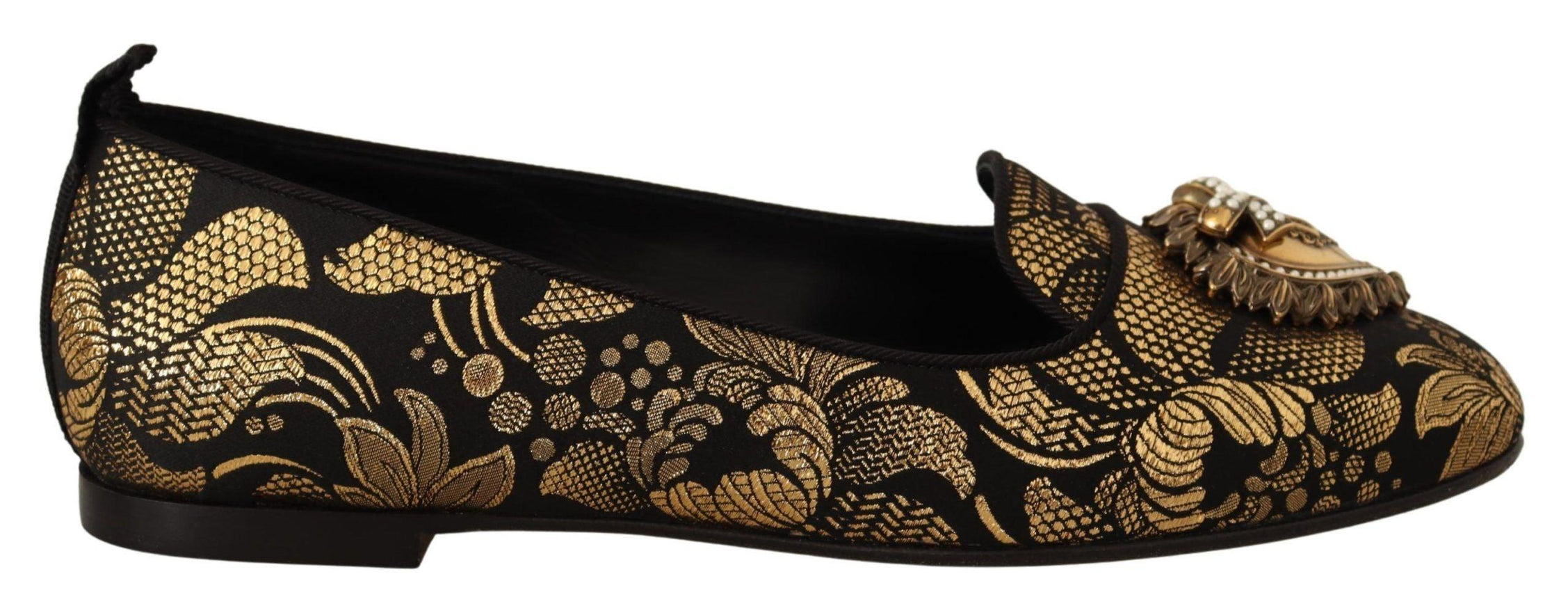 Dolce & Gabbana Black Gold Amore Heart Loafers Flats Shoes - Ellie Belle