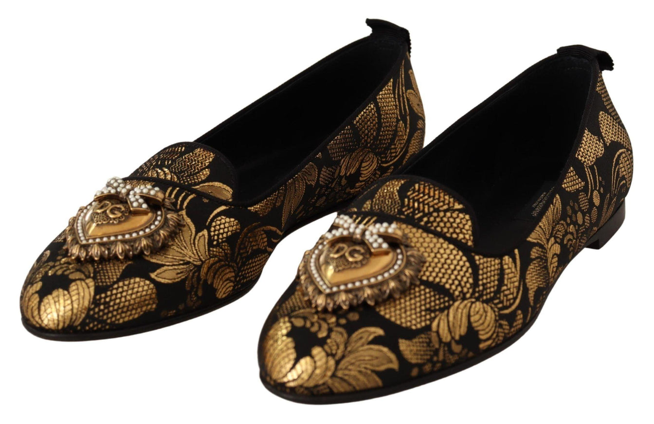 Dolce & Gabbana Black Gold Amore Heart Loafers Flats Shoes - Ellie Belle