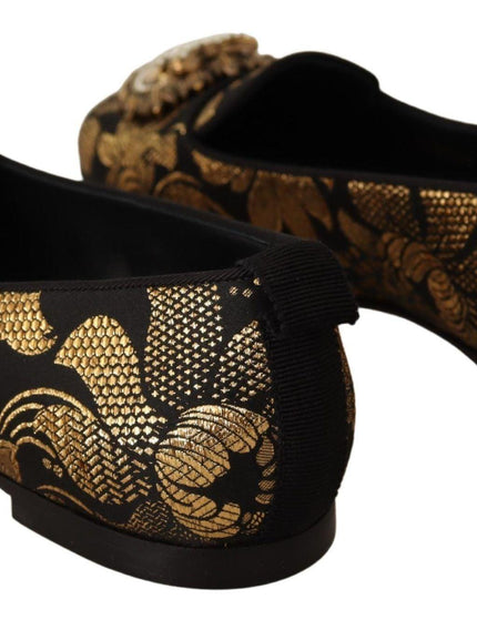 Dolce & Gabbana Black Gold Amore Heart Loafers Flats Shoes - Ellie Belle