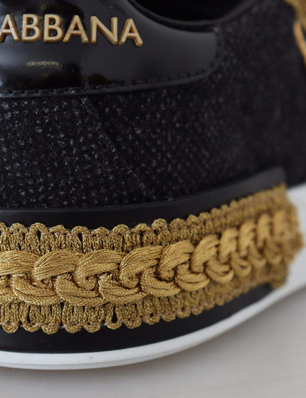 Dolce & Gabbana Black Gold Baroque Portofino Leather Sneakers Shoes - Ellie Belle