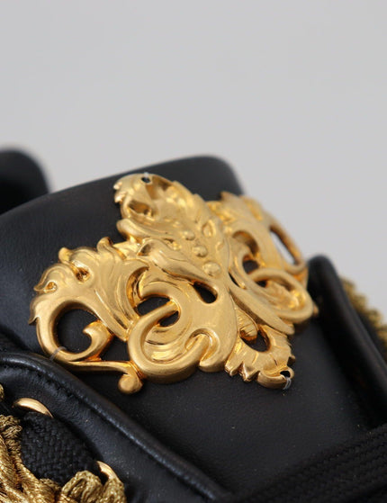 Dolce & Gabbana Black Gold Baroque Portofino Leather Sneakers Shoes - Ellie Belle