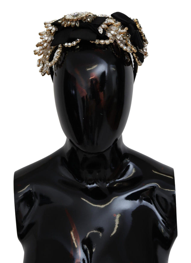 Dolce & Gabbana Black Gold Clear Crystal Embellished Silk Fiocco Diadem Headband - Ellie Belle