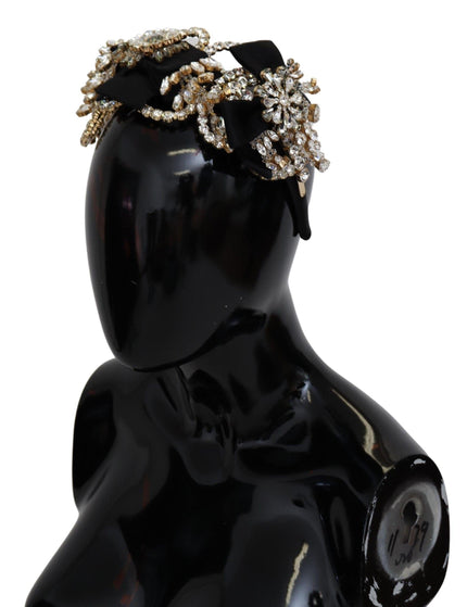 Dolce & Gabbana Black Gold Clear Crystal Embellished Silk Fiocco Diadem Headband - Ellie Belle