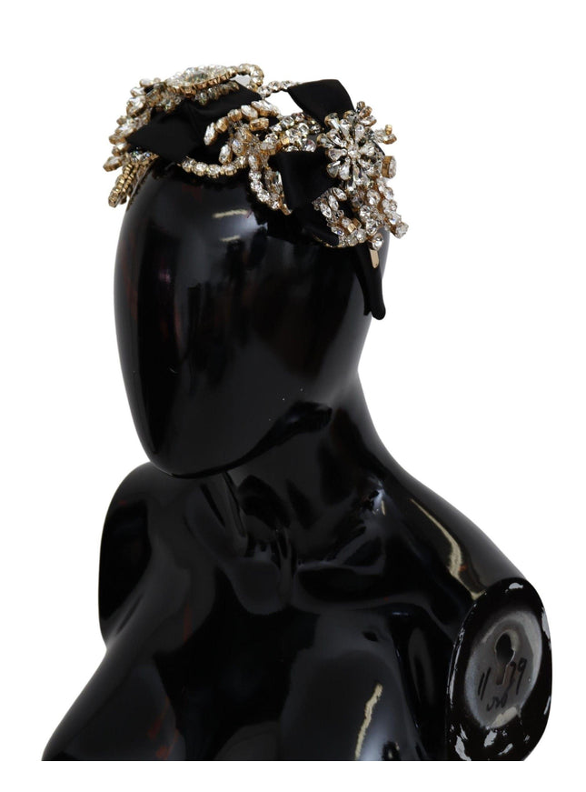 Dolce & Gabbana Black Gold Clear Crystal Embellished Silk Fiocco Diadem Headband - Ellie Belle