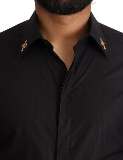 Dolce & Gabbana Black GOLD Cotton Crystal Cross Slim Shirt - Ellie Belle