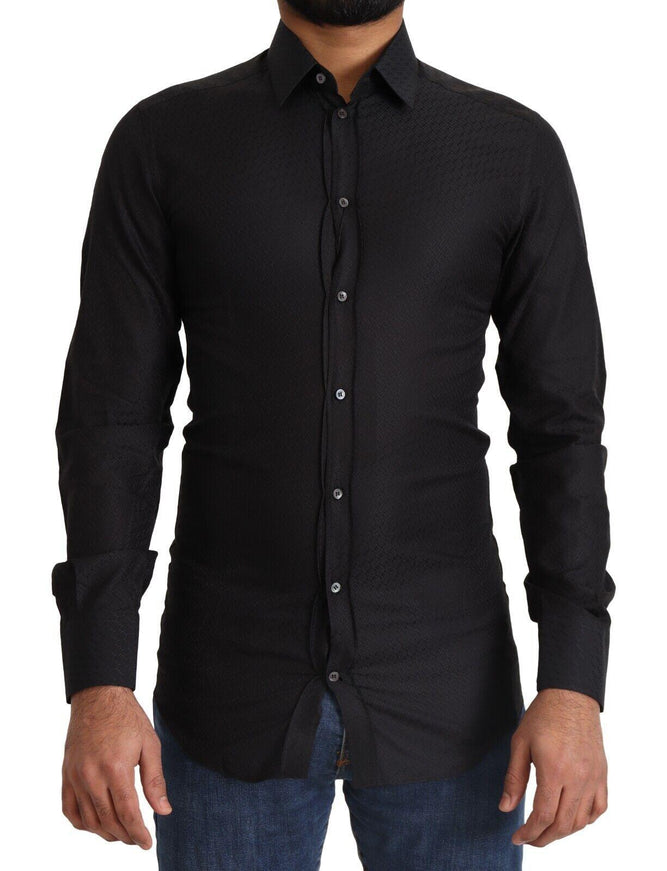 Dolce & Gabbana Black GOLD Cotton Slim Dress Formal Shirt - Ellie Belle