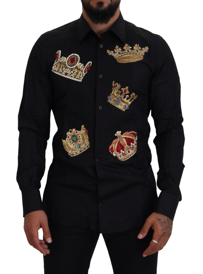 Dolce & Gabbana Black Gold Crown Slim Fit Dress Formal Shirt - Ellie Belle