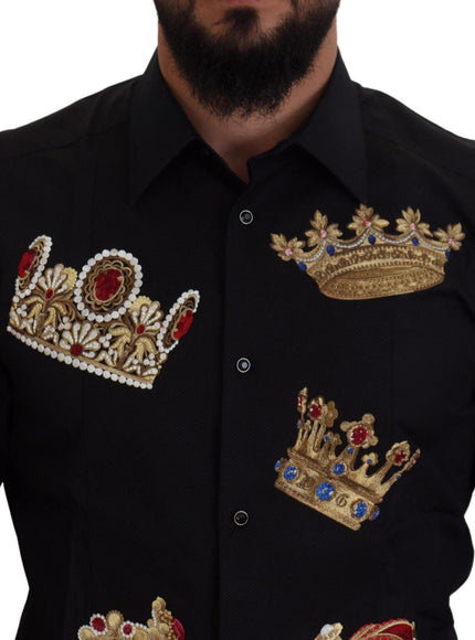 Dolce & Gabbana Black Gold Crown Slim Fit Dress Formal Shirt