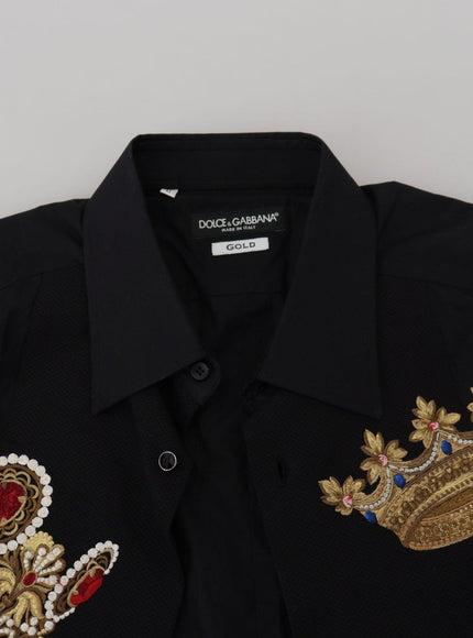 Dolce & Gabbana Black Gold Crown Slim Fit Dress Formal Shirt