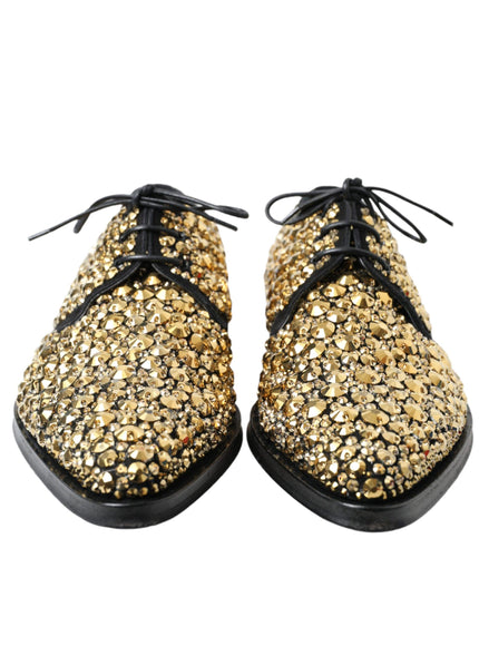 Dolce & Gabbana Black Gold Embellished Derby Dress Shoes - Ellie Belle