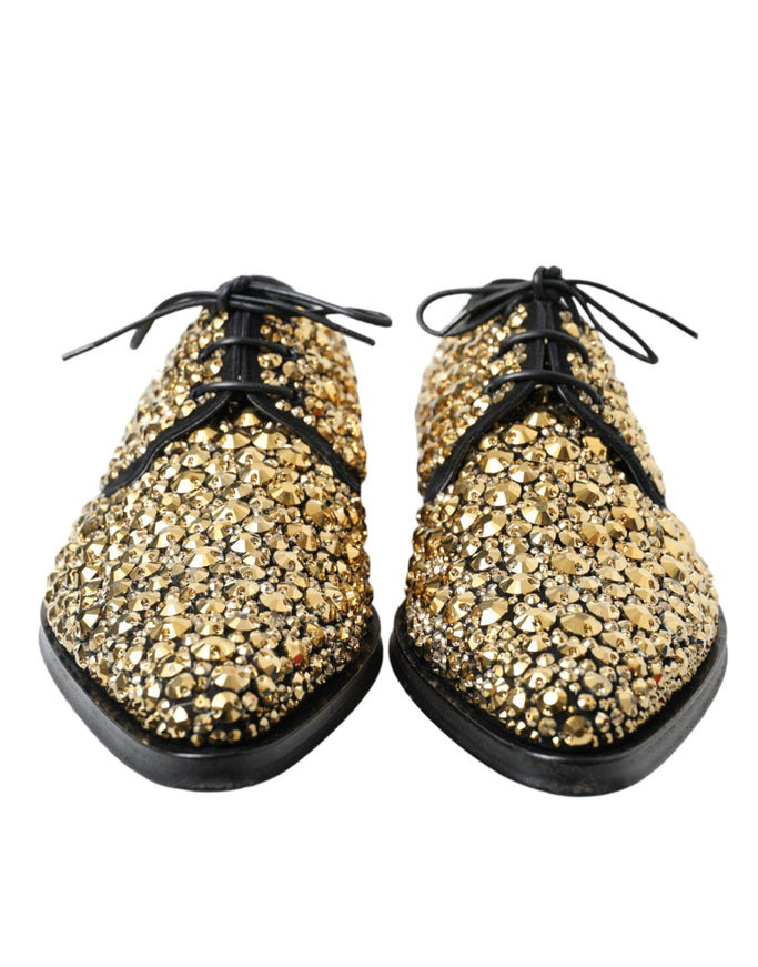 Dolce & Gabbana Black Gold Embellished Derby Dress Shoes - Ellie Belle