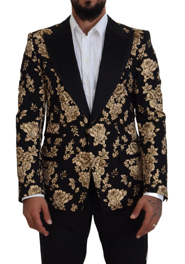 Dolce & Gabbana Black Gold Floral Embroidered Jacket Blazer - Ellie Belle