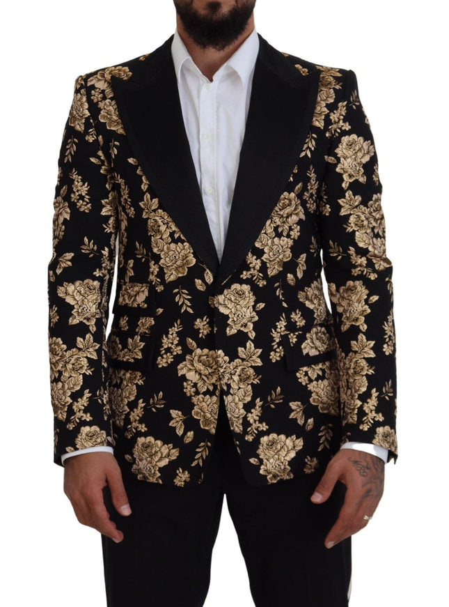 Dolce & Gabbana Black Gold Floral Embroidered Jacket Blazer - Ellie Belle