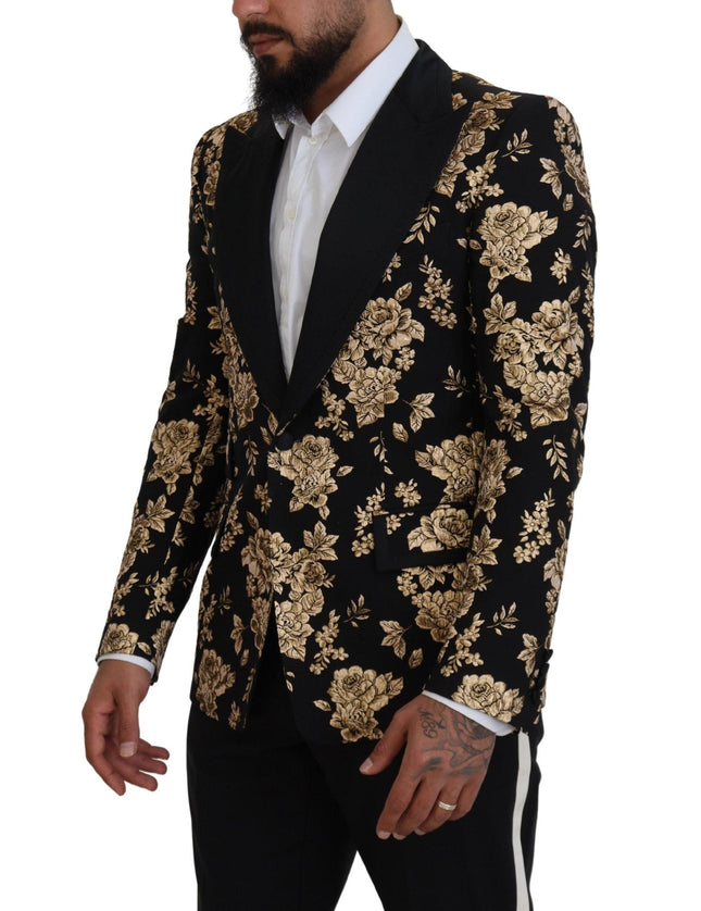 Dolce & Gabbana Black Gold Floral Embroidered Jacket Blazer - Ellie Belle
