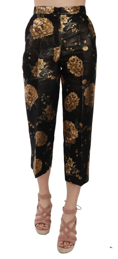 Dolce & Gabbana Black Gold Floral Jacquard Cropped Pants - Ellie Belle