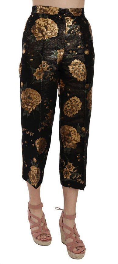 Dolce & Gabbana Black Gold Floral Jacquard Cropped Pants - Ellie Belle