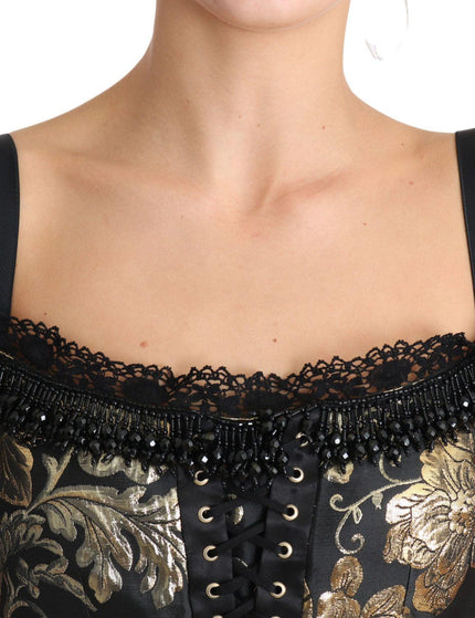 Dolce & Gabbana Black Gold Floral Jacquard Crystal Blouse - Ellie Belle