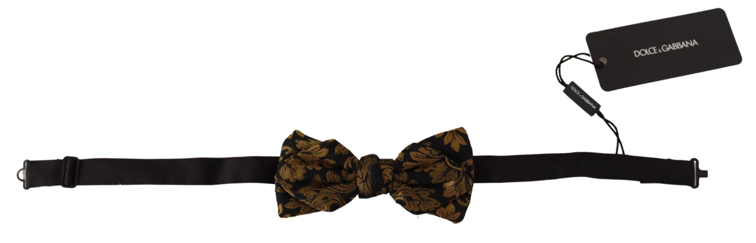 Dolce & Gabbana Black Gold Flower Adjustable Neck Papillon Bow Tie - Ellie Belle