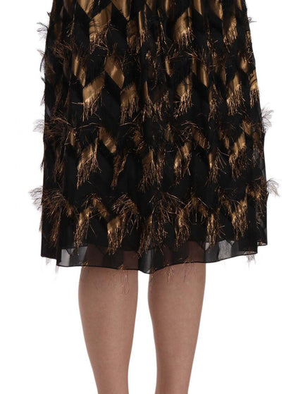 Dolce & Gabbana Black Gold Fringe Metallic Pencil A-line Skirt - Ellie Belle