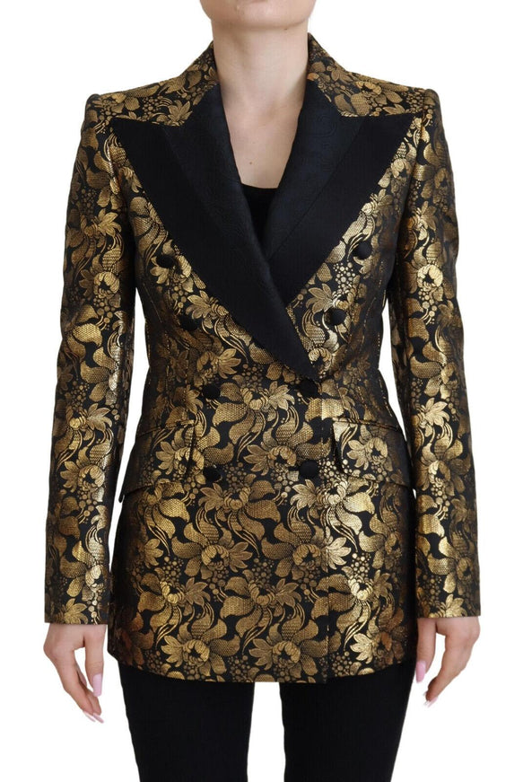 Dolce & Gabbana Black Gold Jacquard Coat Blazer Jacket - Ellie Belle