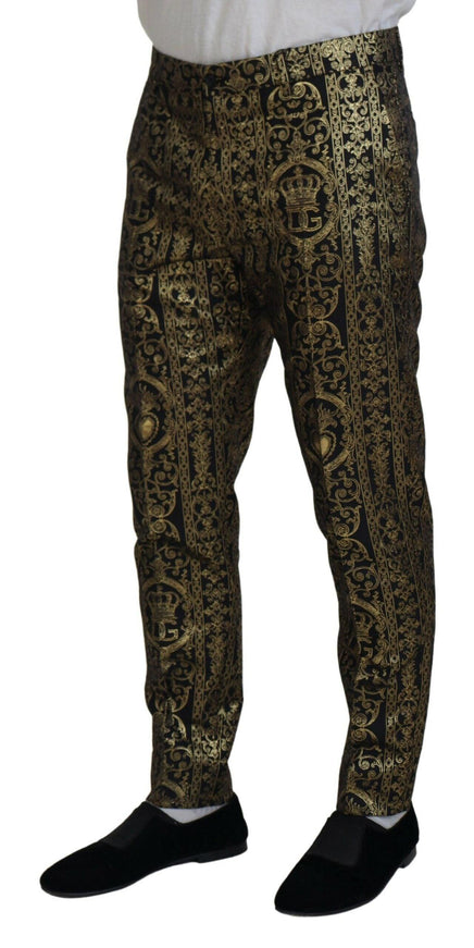 Dolce & Gabbana Black Gold Jacquard Dress Trouser Pants - Ellie Belle