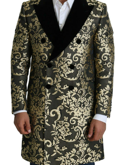 Dolce & Gabbana Black Gold Jacquard Long Coat SICILIA Jacket - Ellie Belle