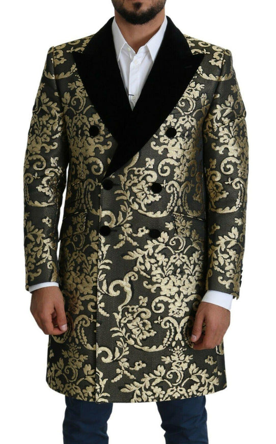 Dolce & Gabbana Black Gold Jacquard Long Coat SICILIA Jacket - Ellie Belle