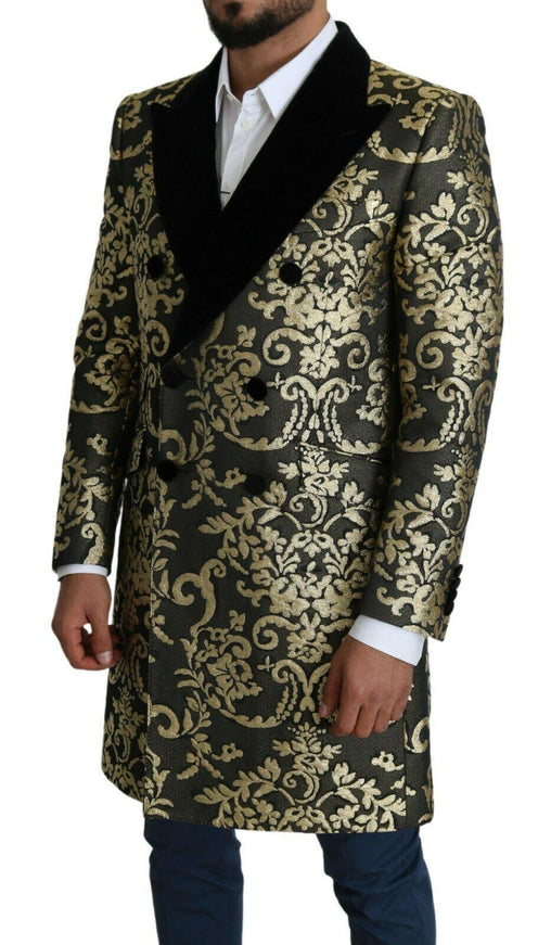 Dolce & Gabbana Black Gold Jacquard Long Coat SICILIA Jacket - Ellie Belle