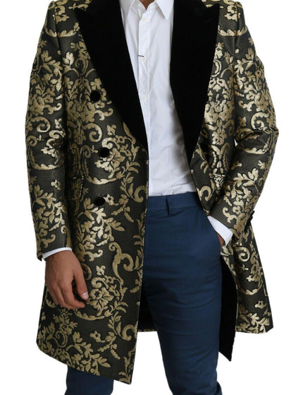 Dolce & Gabbana Black Gold Jacquard Long Coat SICILIA Jacket - Ellie Belle