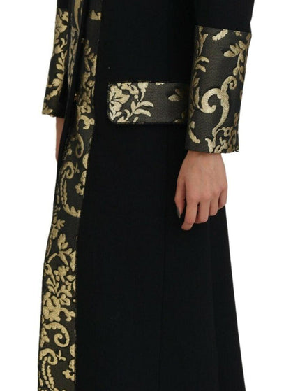 Dolce & Gabbana Black Gold Jacquard Long Trench Coat Jacket - Ellie Belle