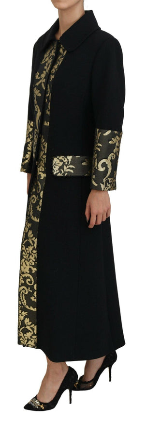 Dolce & Gabbana Black Gold Jacquard Long Trench Coat Jacket - Ellie Belle