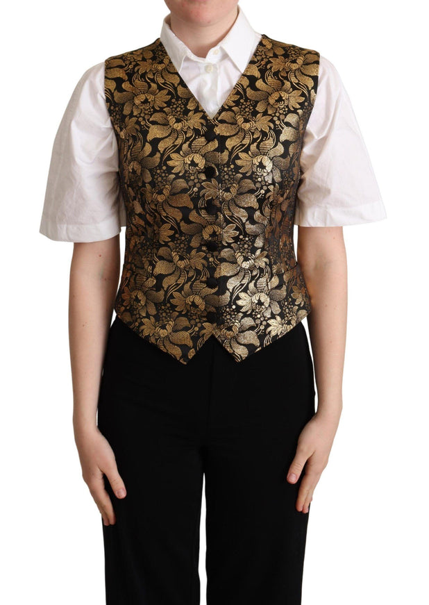 Dolce & Gabbana Black Gold Jacquard Silk Waistcoat Vest - Ellie Belle